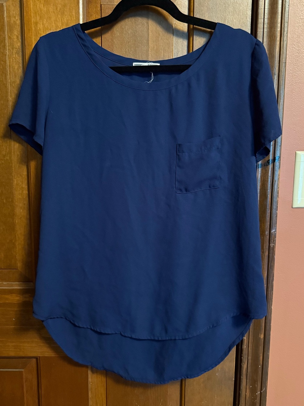 Women's Navy Short-Sleeve Pocket Blouse